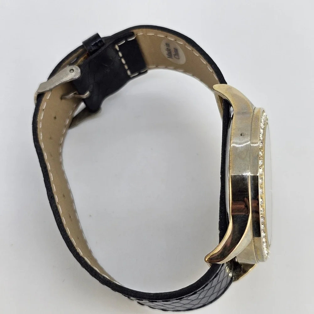 40MM Women's Watch Animal Print Dial Black Faux Leather‎ Band New Battery